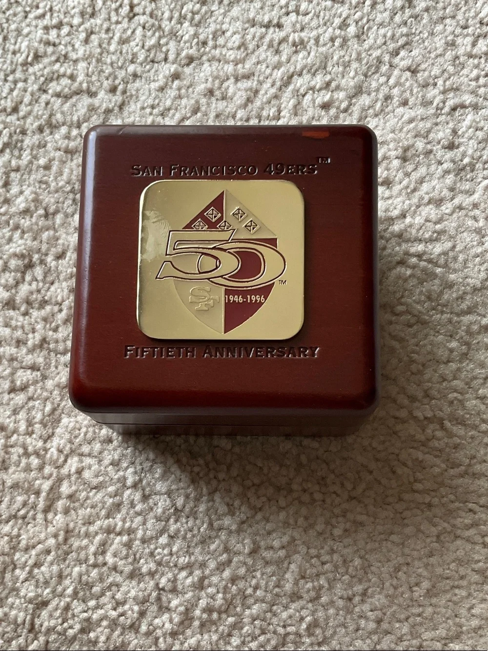 Fossil Watch Box - Brown with Gold and Maroon 50th Anniversary Emblem